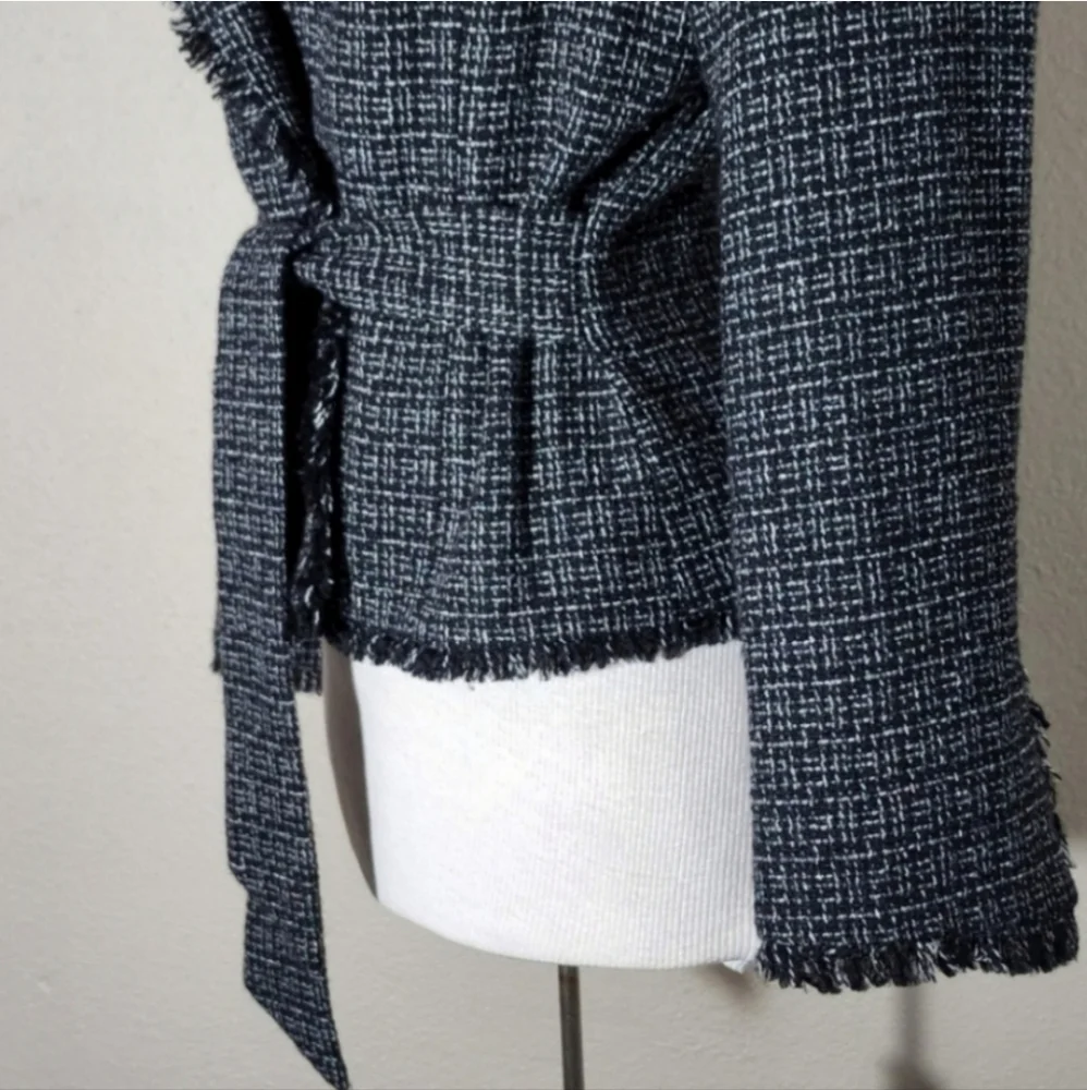 Supply & Demand Wool Blend Tweed Jacket Black Size S Frayed Edges